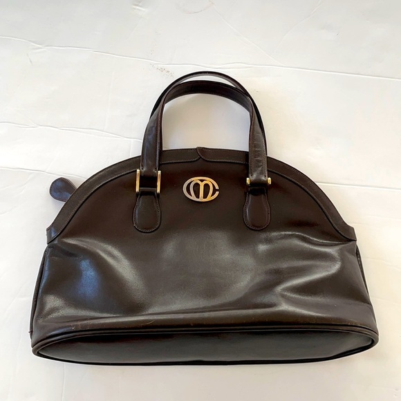 Mark Cross Brown Leather dome satched bag Vintage - Picture 1 of 13